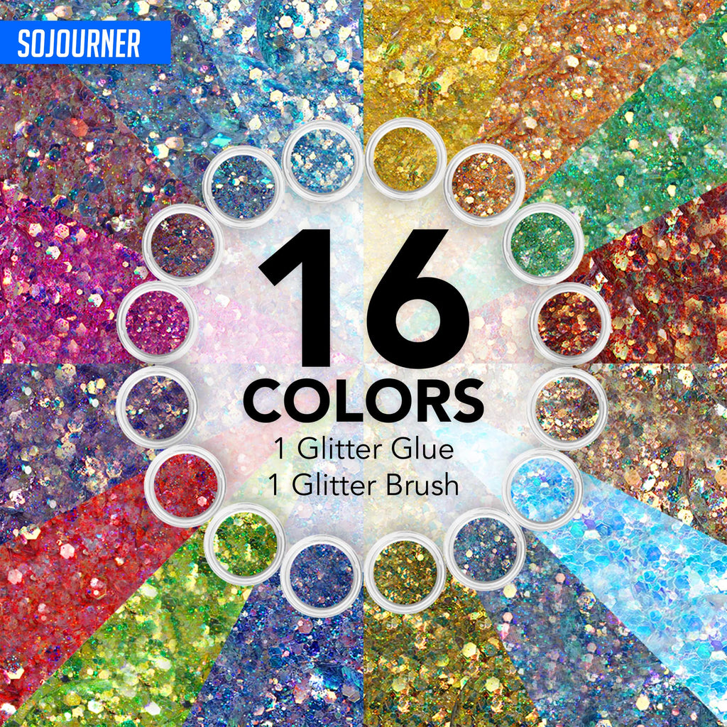 SoJourner Bags Fairy Tears Chunky Holographic Glitter – 16 Color Set + Glitter Glue
