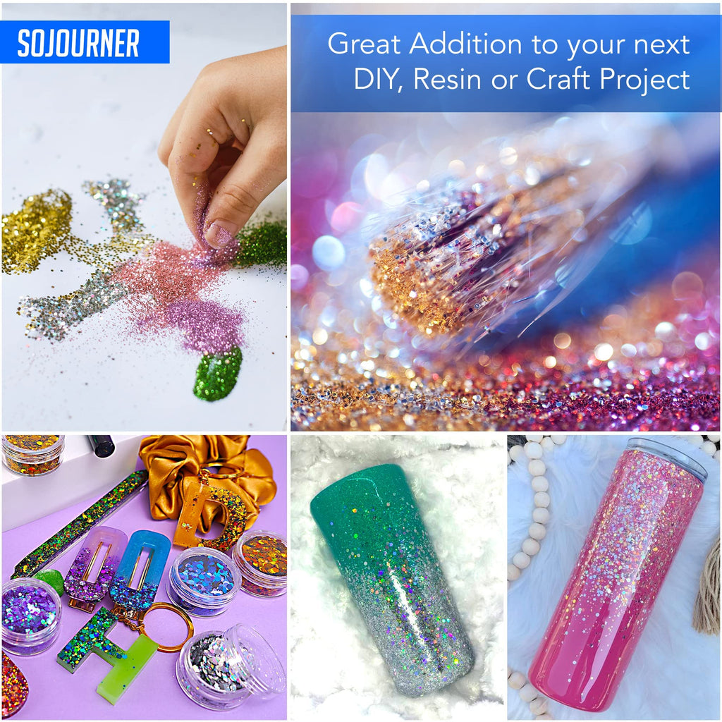 SoJourner Bags Fairy Tears Chunky Holographic Glitter – 16 Color Set + Glitter Glue