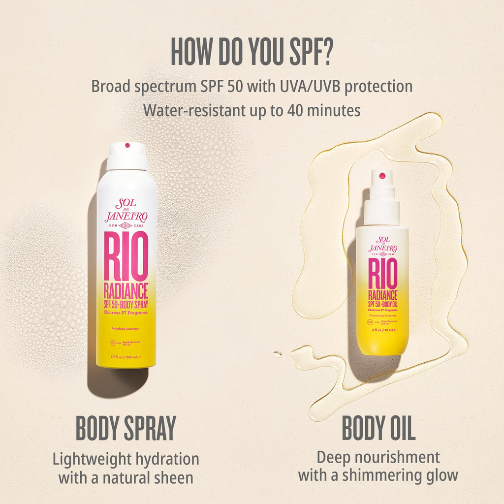 Sol de Janeiro Rio Radiance SPF 50 Body Spray – Broad Spectrum UVA/UVB, Niacinamide & Antioxidants