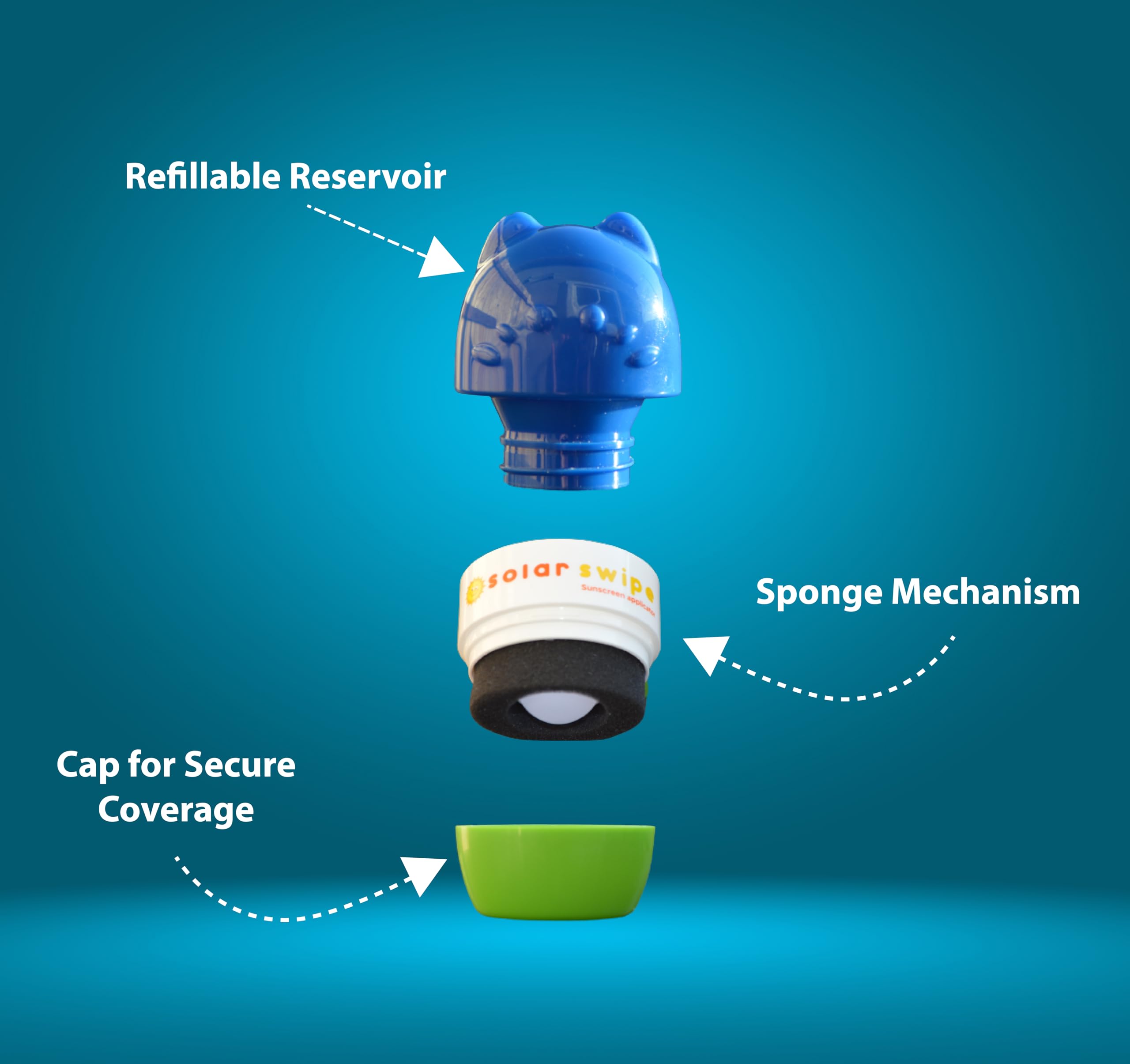 Solar Swipe Sunscreen Applicator for Kids & Adults — Portable, Mess-Free On-The-Go (Blue Green)