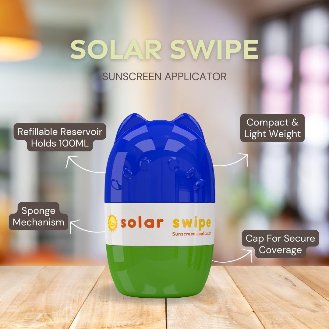 Solar Swipe Sunscreen Applicator for Kids & Adults — Portable, Mess-Free On-The-Go (Blue Green)