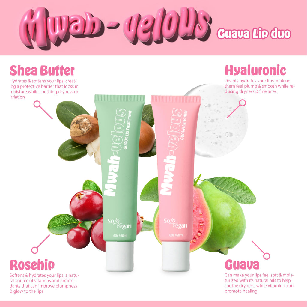 SoloVegan Mwah-velous Guava Lip Duo – Day & Night Hydration with Rosehip & Hyaluronic Acid