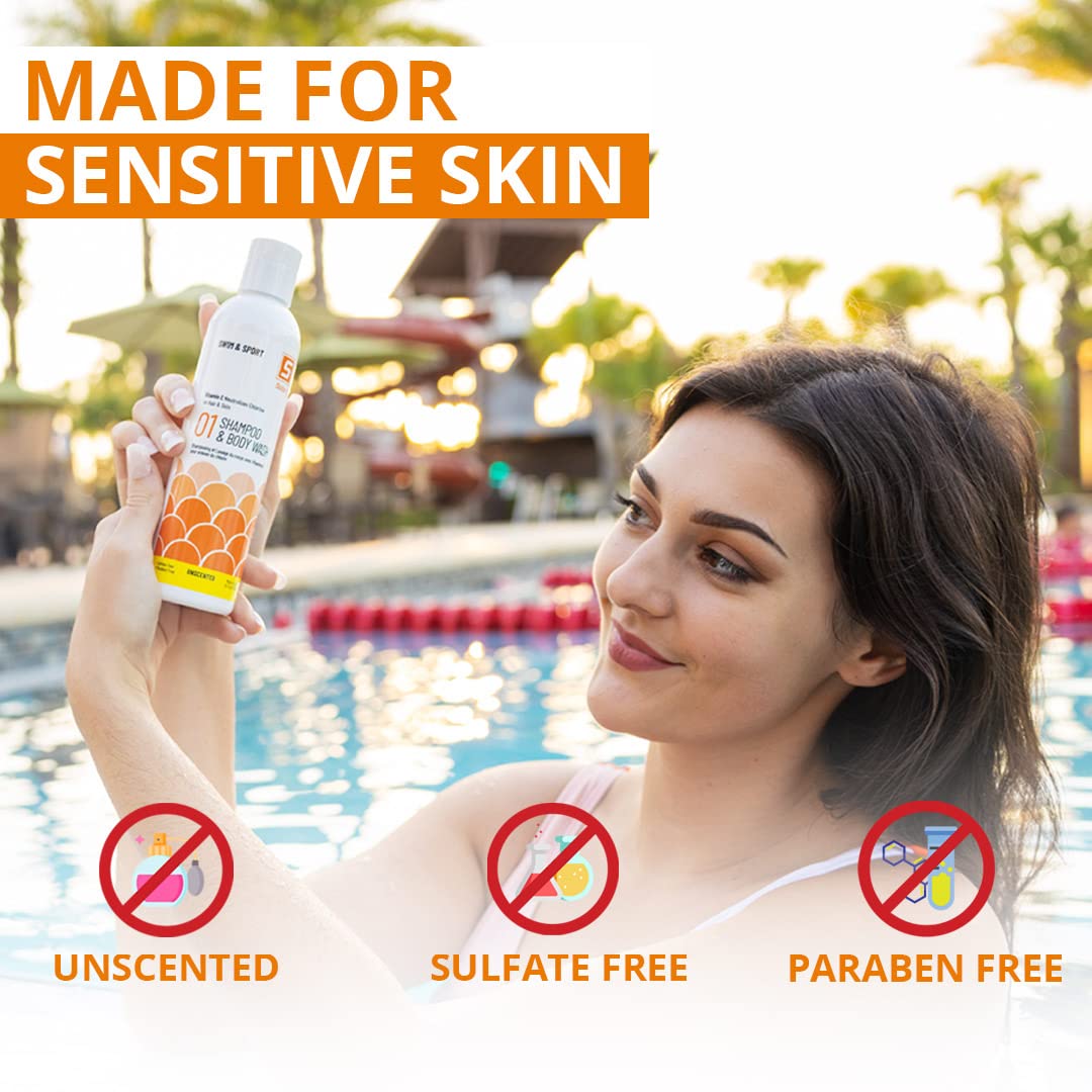Solpri Swimmers Chlorine Shampoo & Body Wash – Unscented with Vitamin C, Sulfate Free | 8 Fl Oz