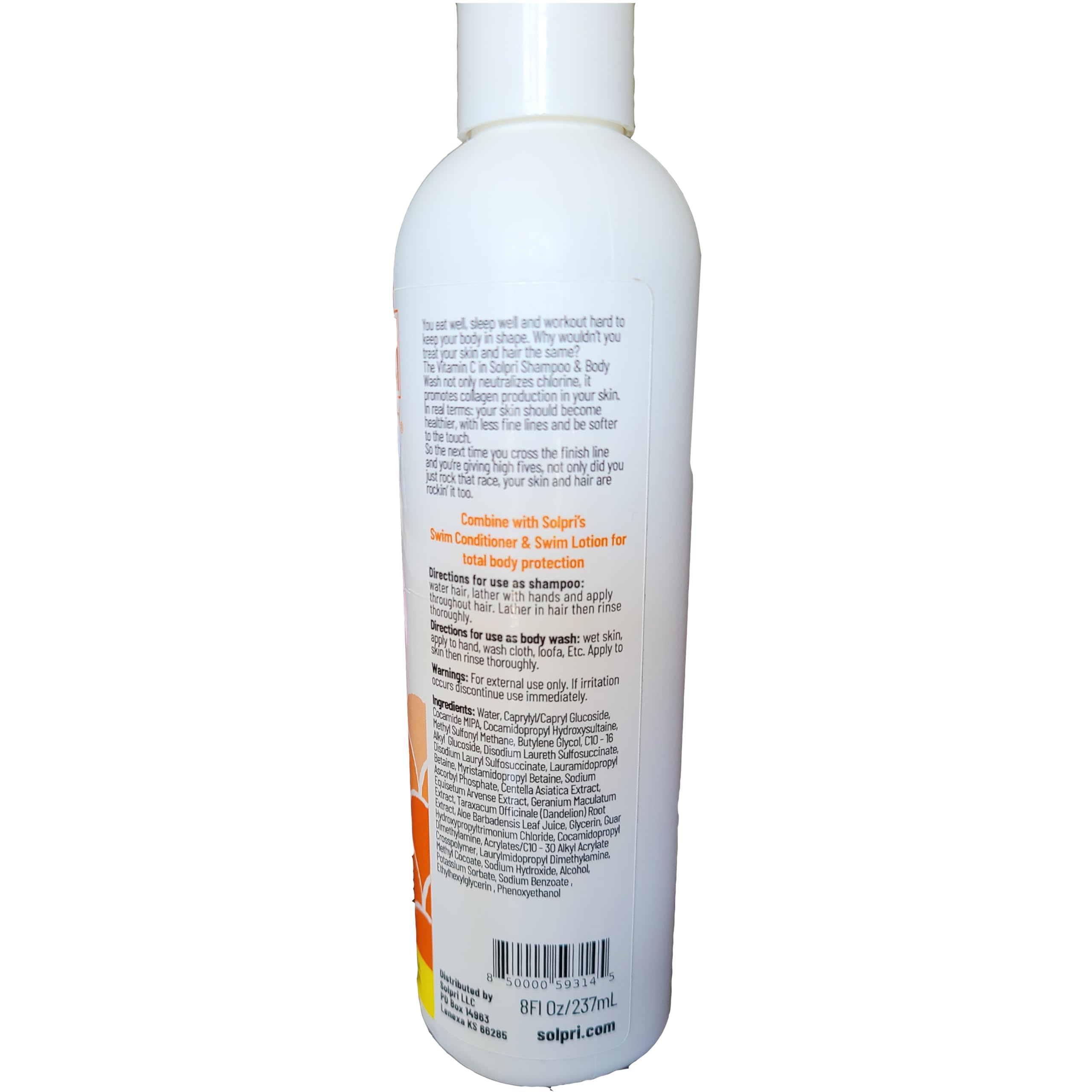 Solpri Swimmers Chlorine Shampoo & Body Wash – Unscented with Vitamin C, Sulfate Free | 8 Fl Oz