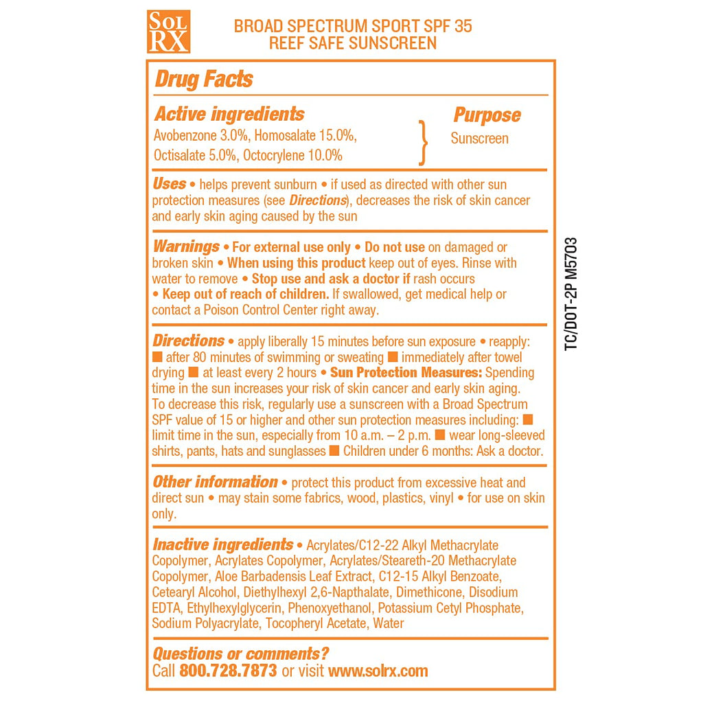 SolRX SPORT SPF 35 Sunscreen – Reef Friendly, Oxybenzone Free, Fragrance Free (Pack of 2) | Made in USA