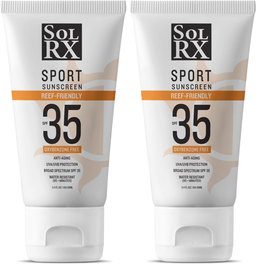 SolRX SPORT SPF 35 Sunscreen – Reef Friendly, Oxybenzone Free, Fragrance Free (Pack of 2) | Made in USA