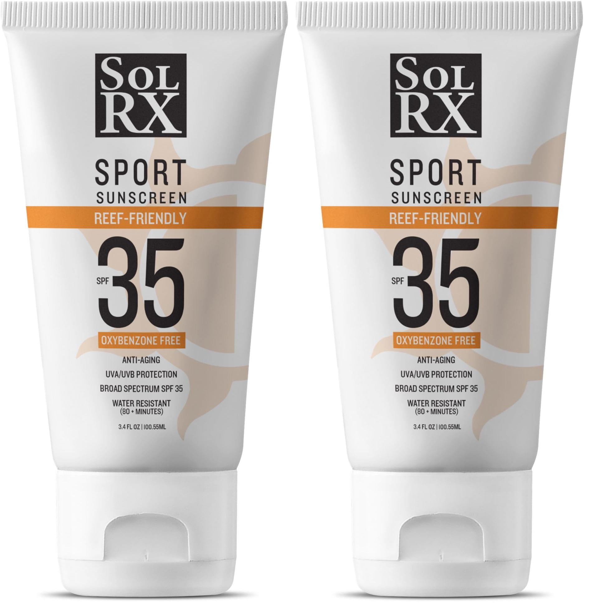 SolRX SPORT SPF 35 Sunscreen – Reef Friendly, Oxybenzone Free, Fragrance Free (Pack of 2) | Made in USA