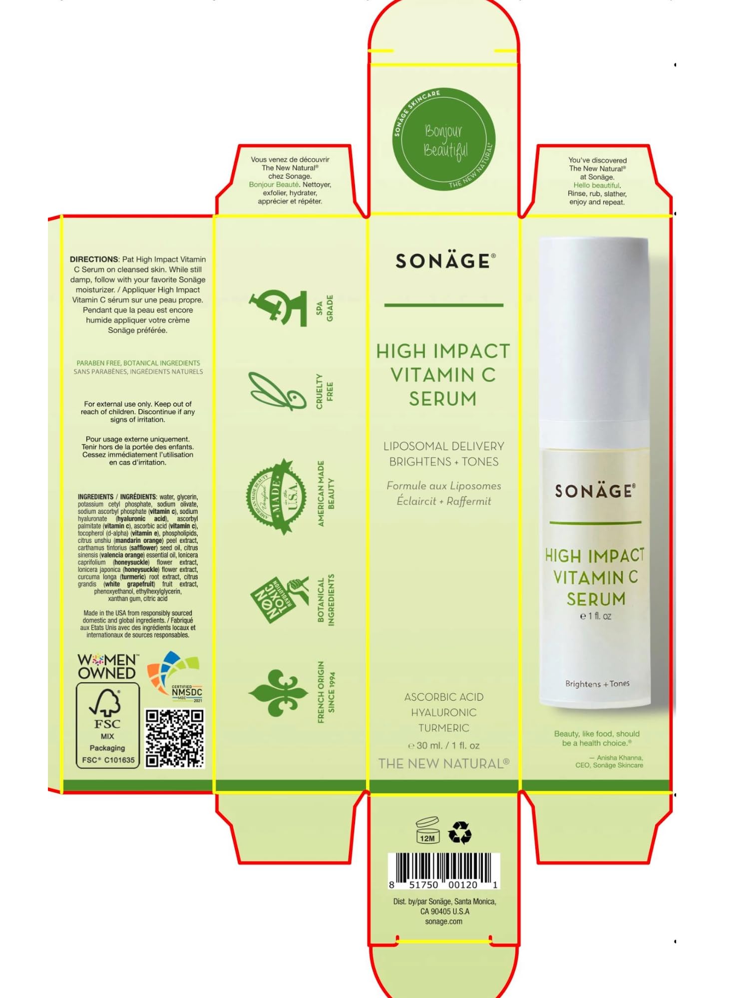SONAGE High Impact Vitamin C Serum with Hyaluronic Acid – Hydrates & Fades Dark Spots (30 ml)