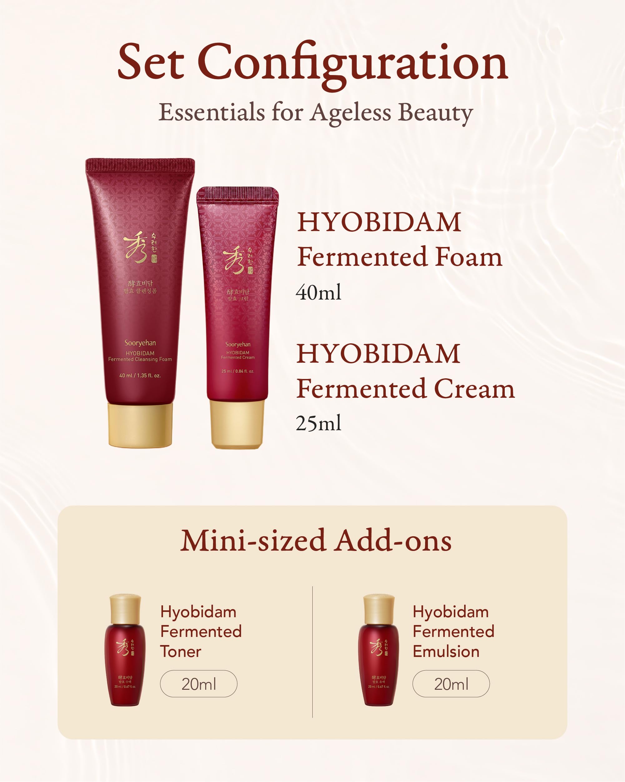 Sooryehan Hyobidam Fermented Travel Kit (Pack of 4) | Herbal Korean Skincare with Baekhyodan & Silver Mushroom for Hydration & Elasticity