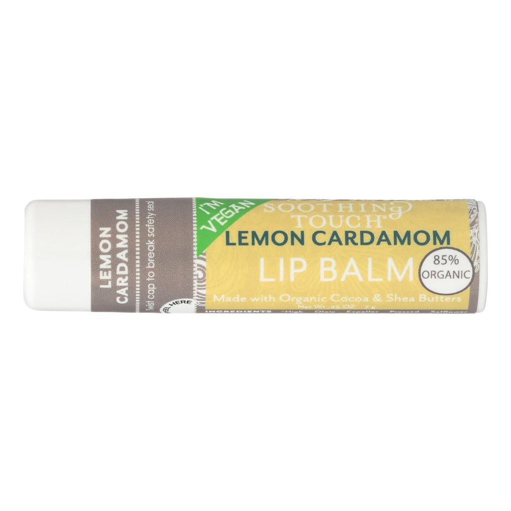 Soothing Touch Lemon Cardamom Vegan Lip Balm, 0.25 oz, 85% Organic, Case of 12
