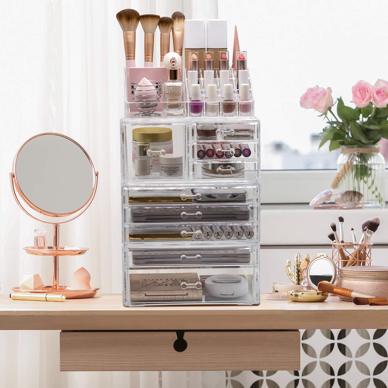 Sorbus Large Clear Makeup Organizer - Detachable 4-Piece Set for Vanity