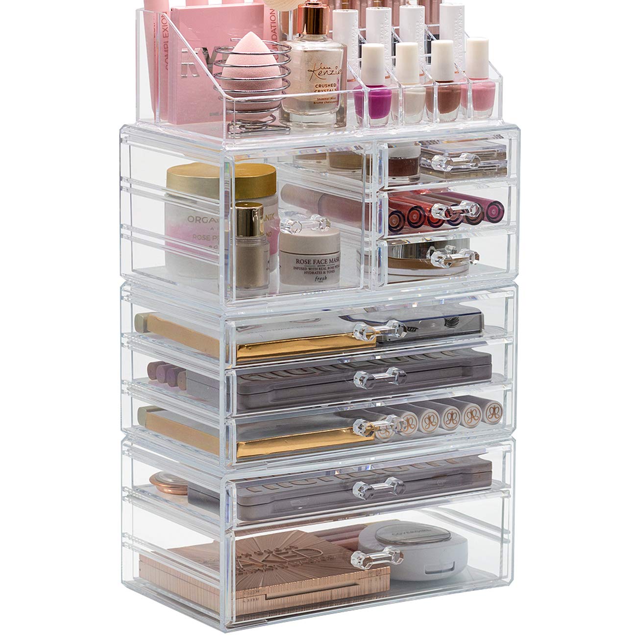 Sorbus Large Clear Makeup Organizer - Detachable 4-Piece Set for Vanity