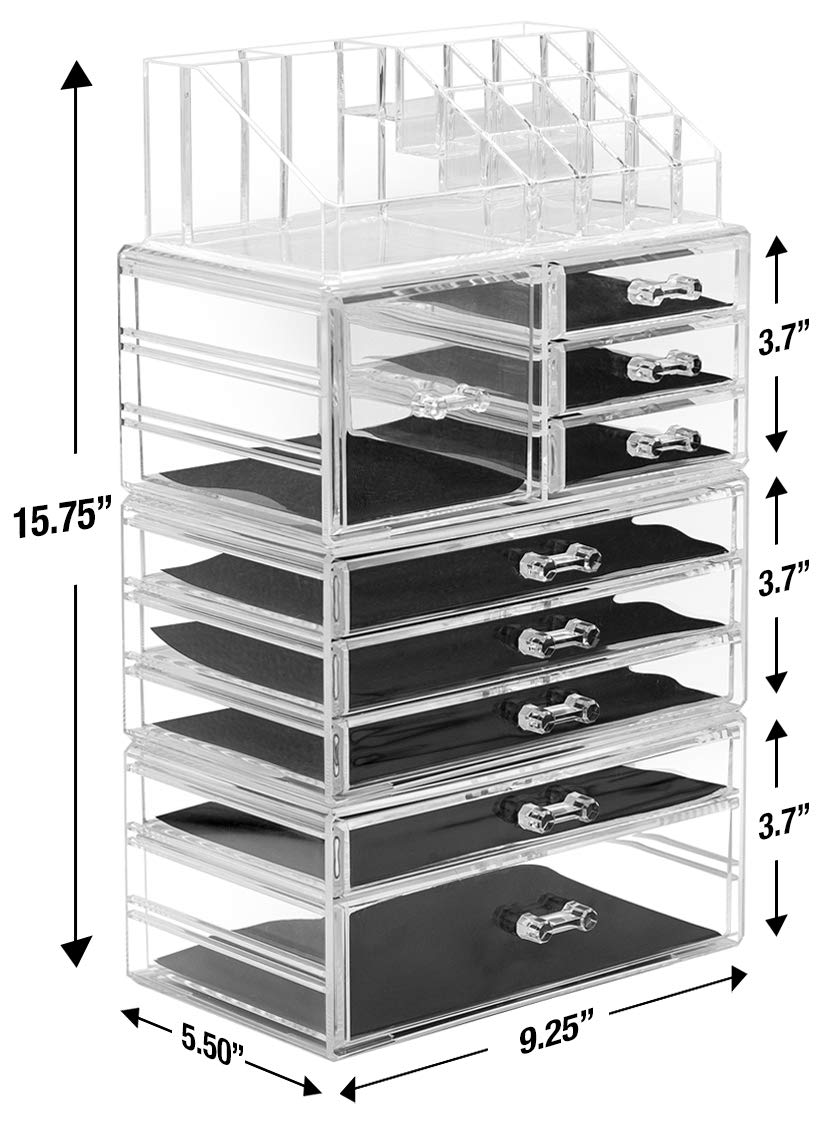 Sorbus Large Clear Makeup Organizer - Detachable 4-Piece Set for Vanity