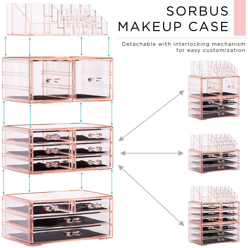 Sorbus Large Makeup Organizer - Clear Stackable Vanity Storage with 12 Drawers