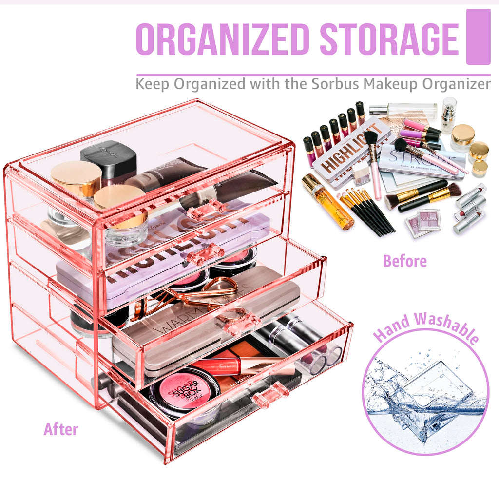 Sorbus 4-Drawer Makeup Organizer | Clear Acrylic Cosmetic Storage