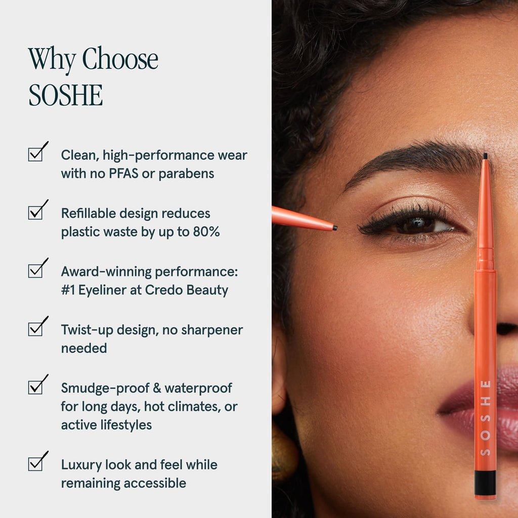 SOSHE Beauty - Waterproof Precision Eyeliner | 1.5mm Gel Liner | Memories of Blue Navy | Refillable & Cruelty-Free