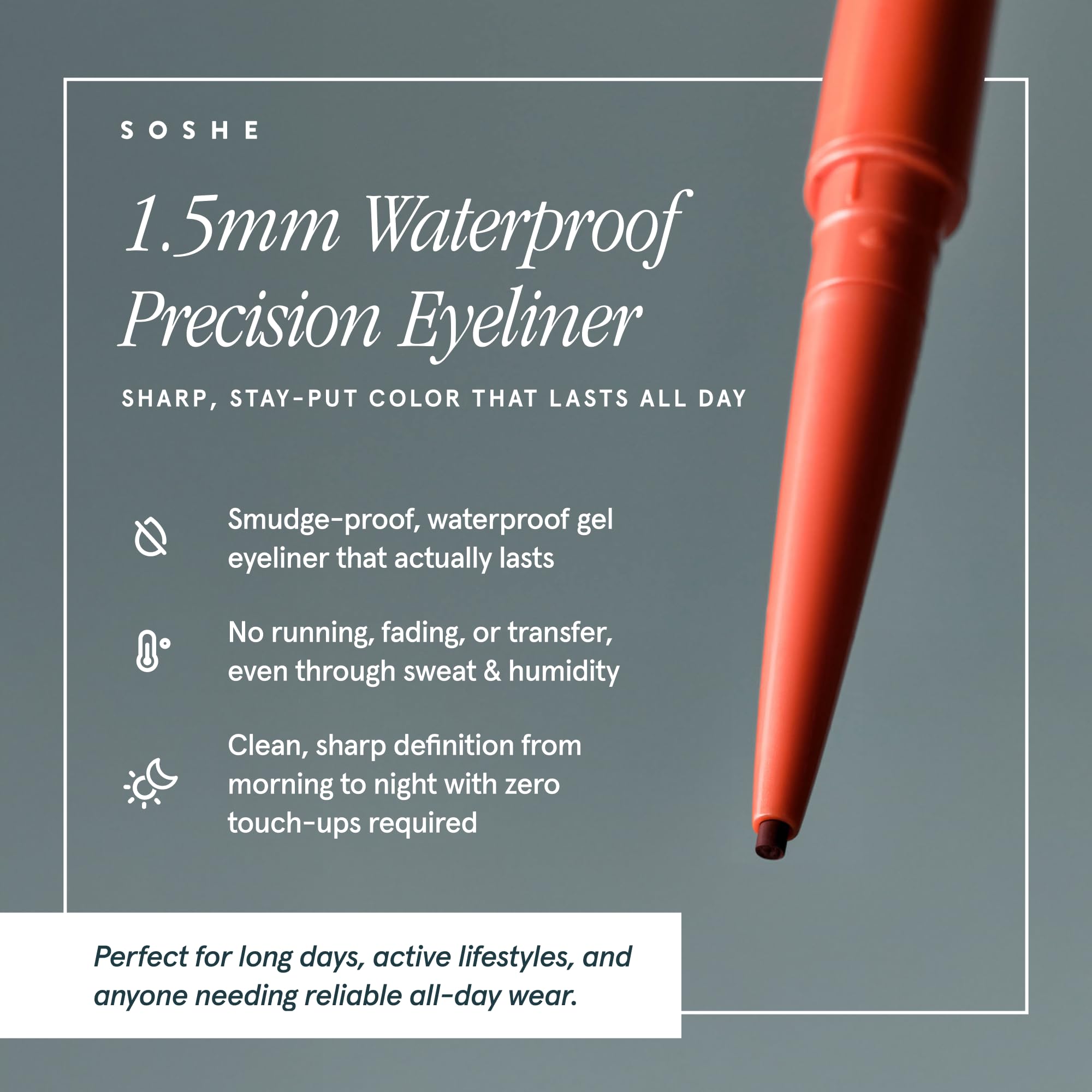 SOSHE Beauty - Waterproof Precision Eyeliner | 1.5mm Gel Liner | Memories of Blue Navy | Refillable & Cruelty-Free