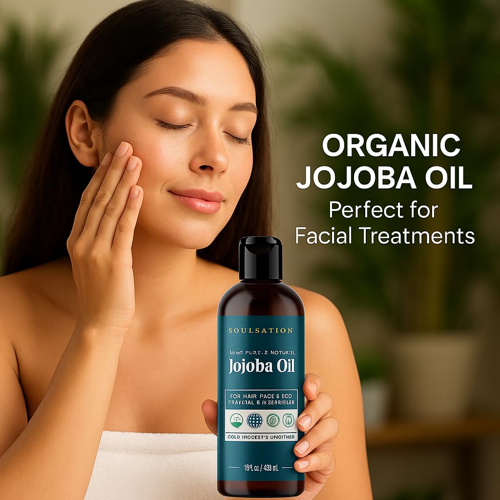 SOULSATION Organic Jojoba Oil (16oz) – Pure, Cold-Pressed, Non-GMO, Vegan