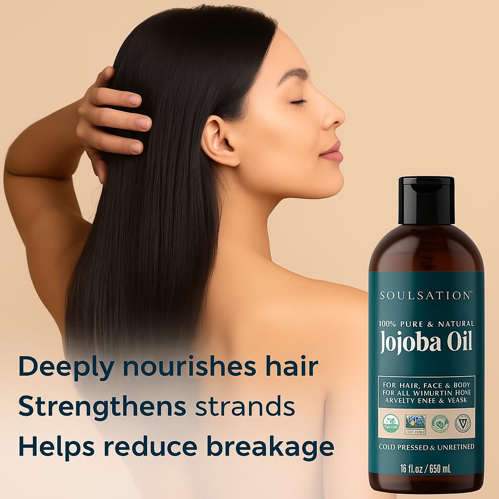 SOULSATION Organic Jojoba Oil (16oz) – Pure, Cold-Pressed, Non-GMO, Vegan