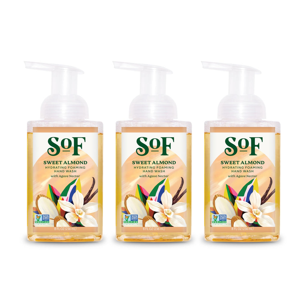 SoF Hydrating Foaming Hand Wash – Organic Agave Nectar & Coconut Oil (3x8 oz), Vegan & Non-GMO | South Of France