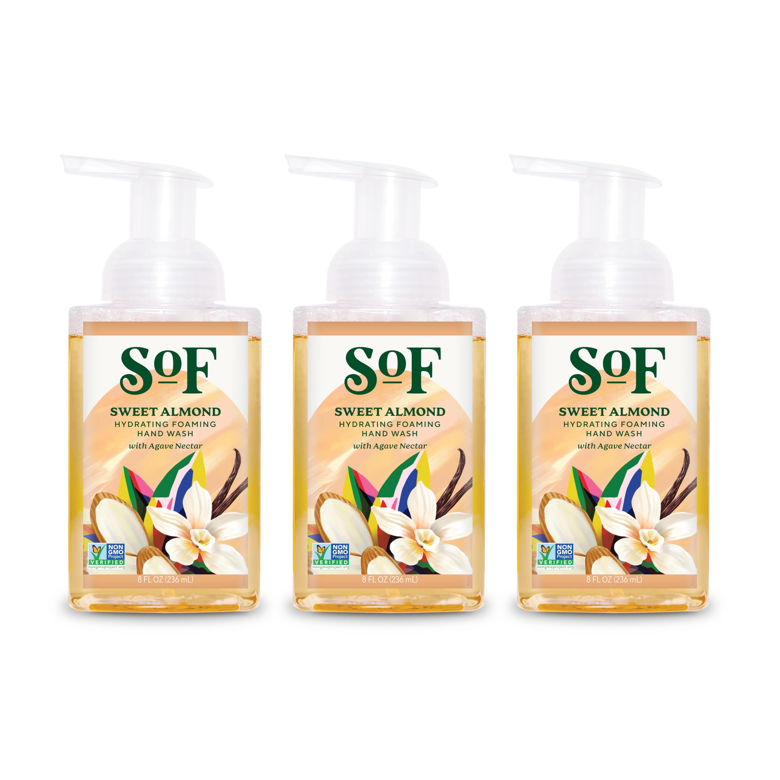 SoF Hydrating Foaming Hand Wash – Organic Agave Nectar & Coconut Oil (3x8 oz), Vegan & Non-GMO | South Of France