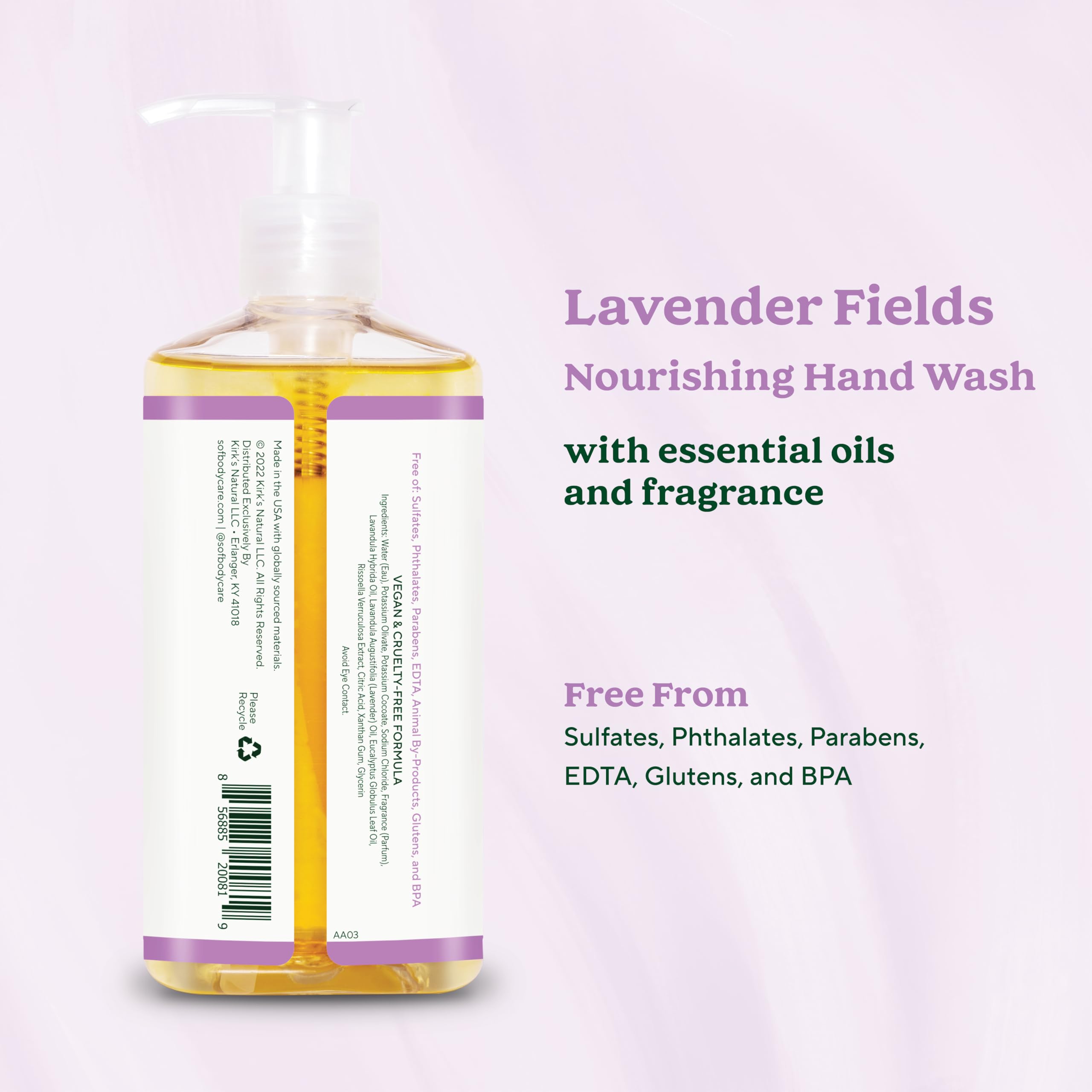 South Of France SoF Nourishing Hand Wash – Lavender Fields with Sea Algae, Coconut & Olive Oil | Vegan & Non-GMO