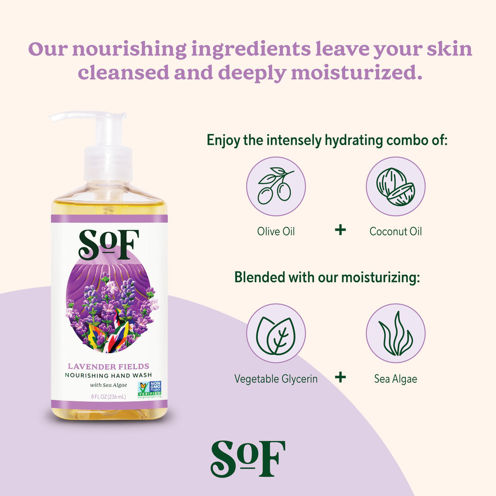 South Of France SoF Nourishing Hand Wash – Lavender Fields with Sea Algae, Coconut & Olive Oil | Vegan & Non-GMO