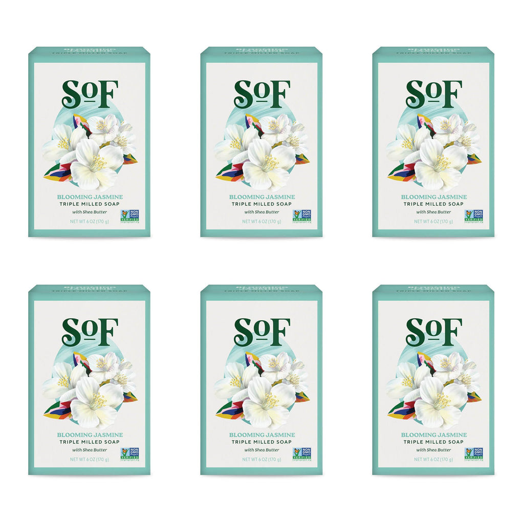 SoF Blooming Jasmine Triple Milled Bar Soap – Coconut Oil & Organic Shea Butter, Vegan & Non-GMO – 6 oz
