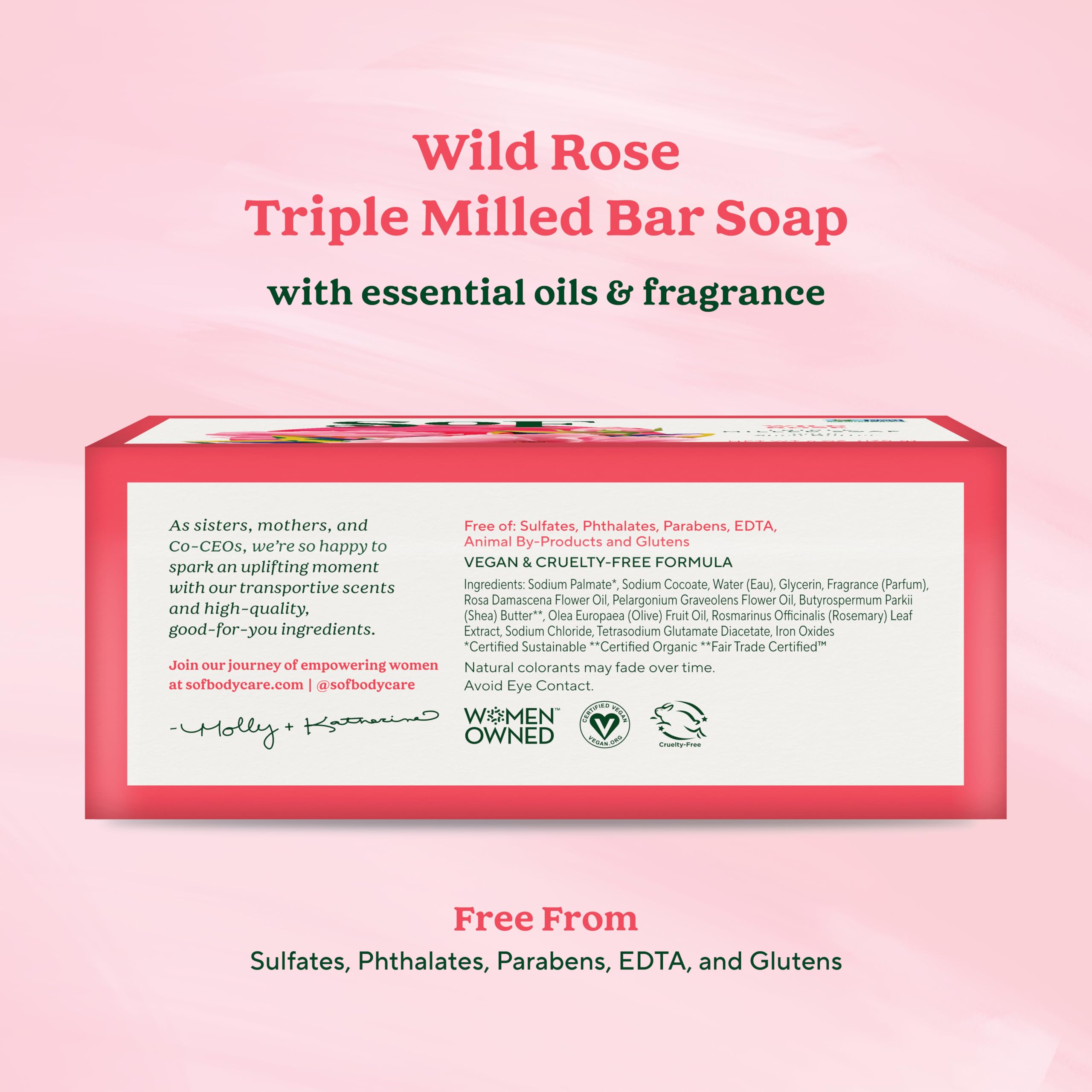 South Of France SoF Triple Milled Bar Soap – Wild Rose, Coconut Oil & Organic Shea Butter | Vegan & Non-GMO | Free From Phthalates, Sulfates & Parabens | 4 x 6 oz