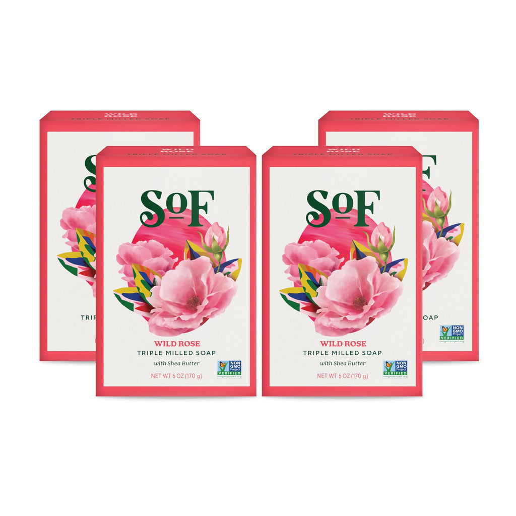 South Of France SoF Triple Milled Bar Soap – Wild Rose, Coconut Oil & Organic Shea Butter | Vegan & Non-GMO | Free From Phthalates, Sulfates & Parabens | 4 x 6 oz