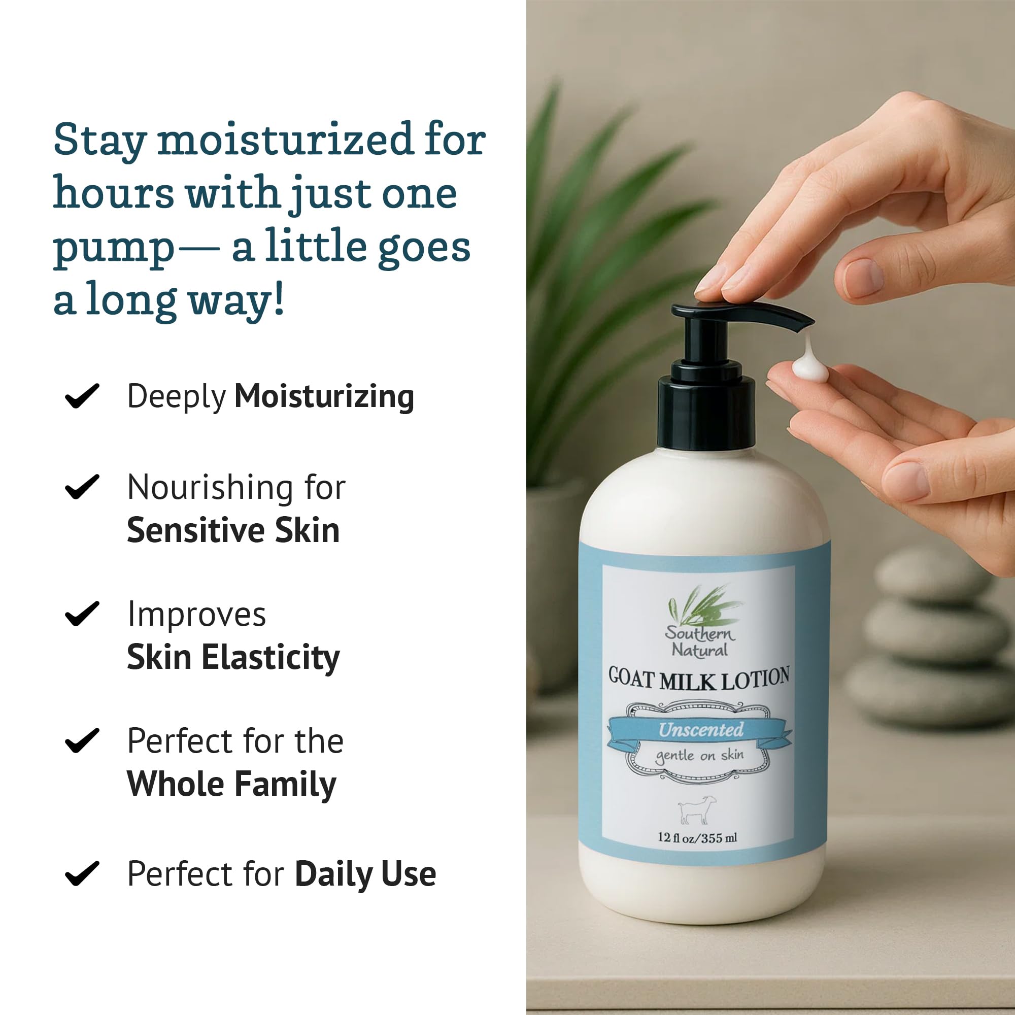 Southern Natural Goat Milk Lotion – Unscented 12oz for Dry & Sensitive Skin