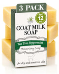 Southern Natural Goat Milk Soap Bar (3 Pack) – Tea Tree Peppermint for Dry, Sensitive Skin