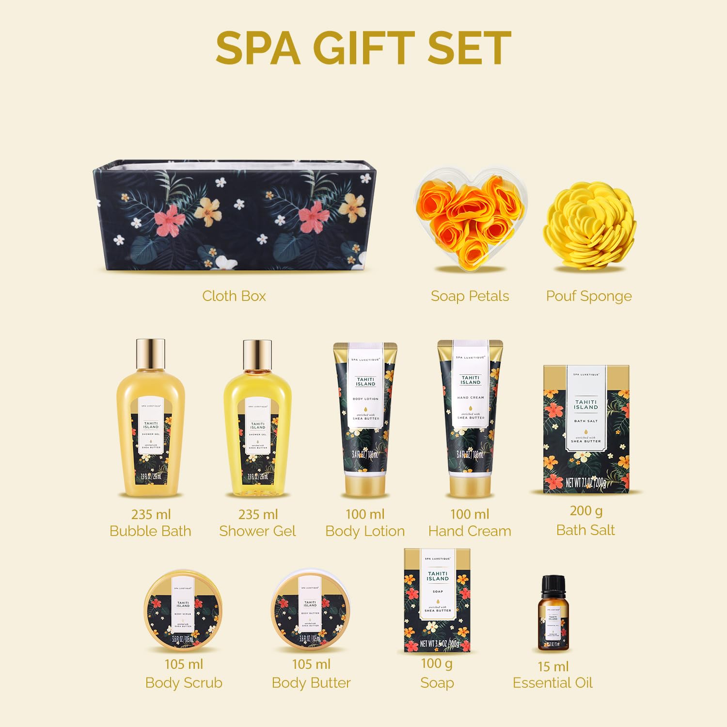 Spa Luxetique Bath Gift Set – 12pc Spa Gift Basket with Bubble Bath & Body Scrub