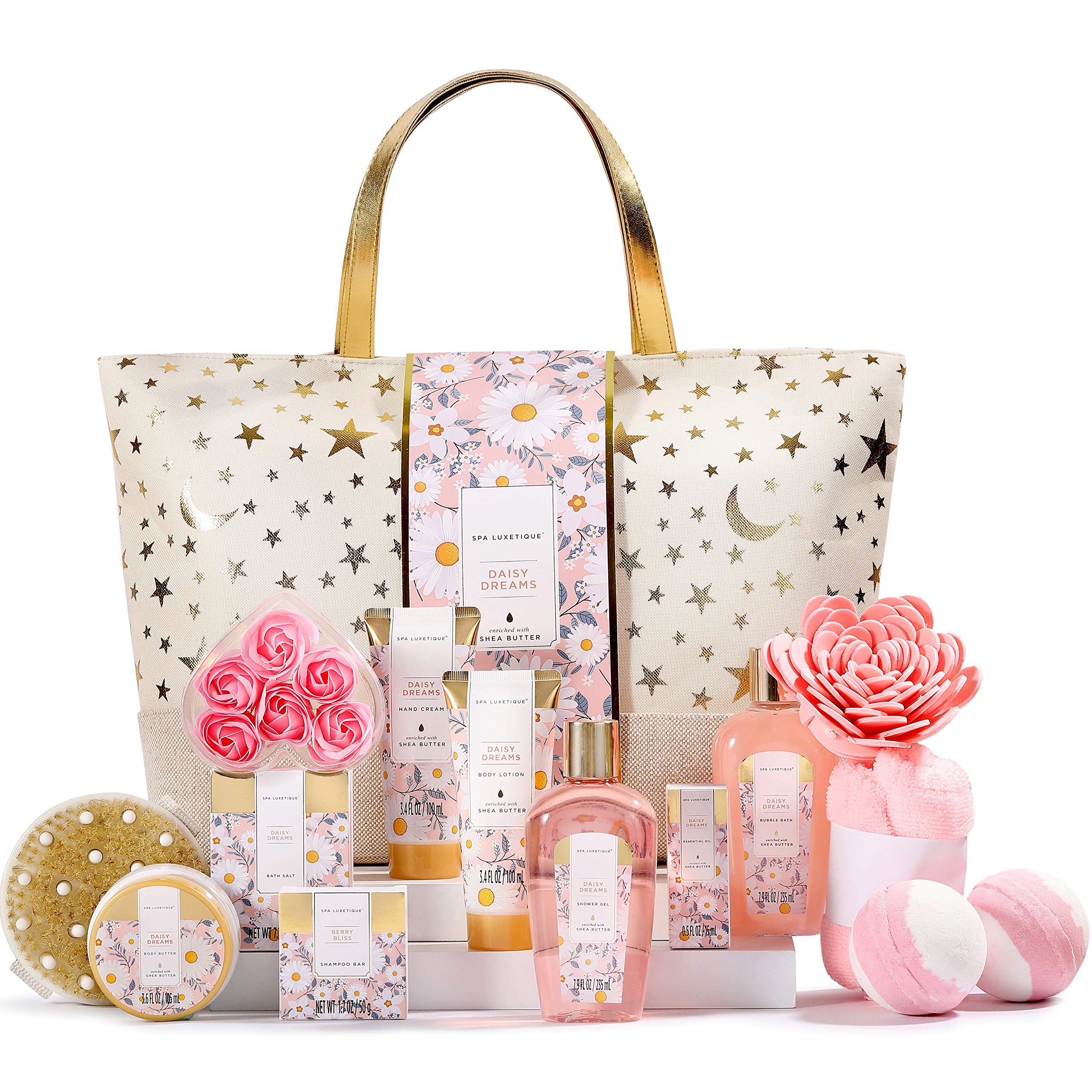 Spa Luxetique Daisy Dream 15-Piece Bath Gift Set – Shower Gel, Hand Cream & Tote