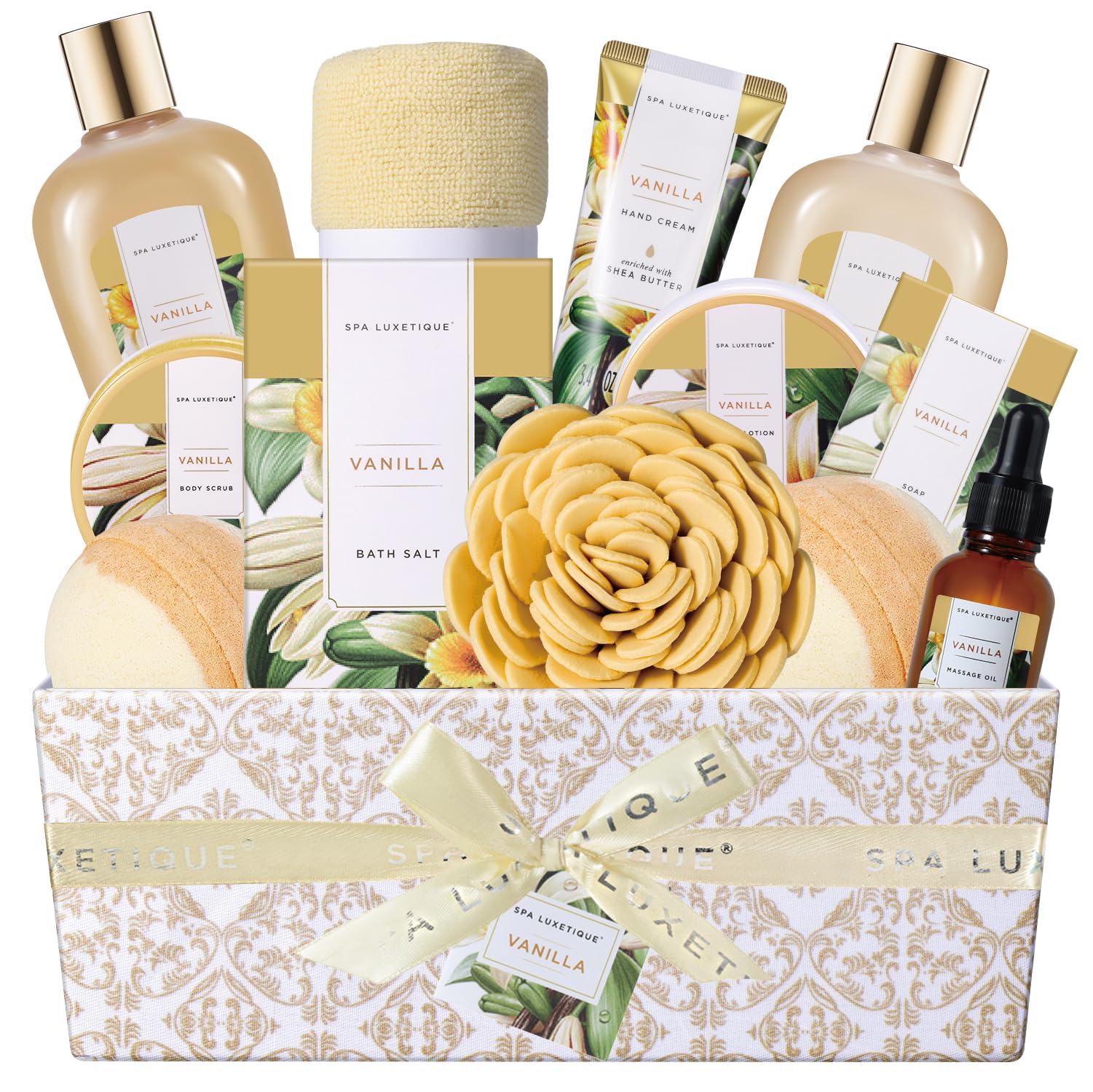 Spa Luxetique 12-Piece Vanilla Bath Set – Gift Basket for Women