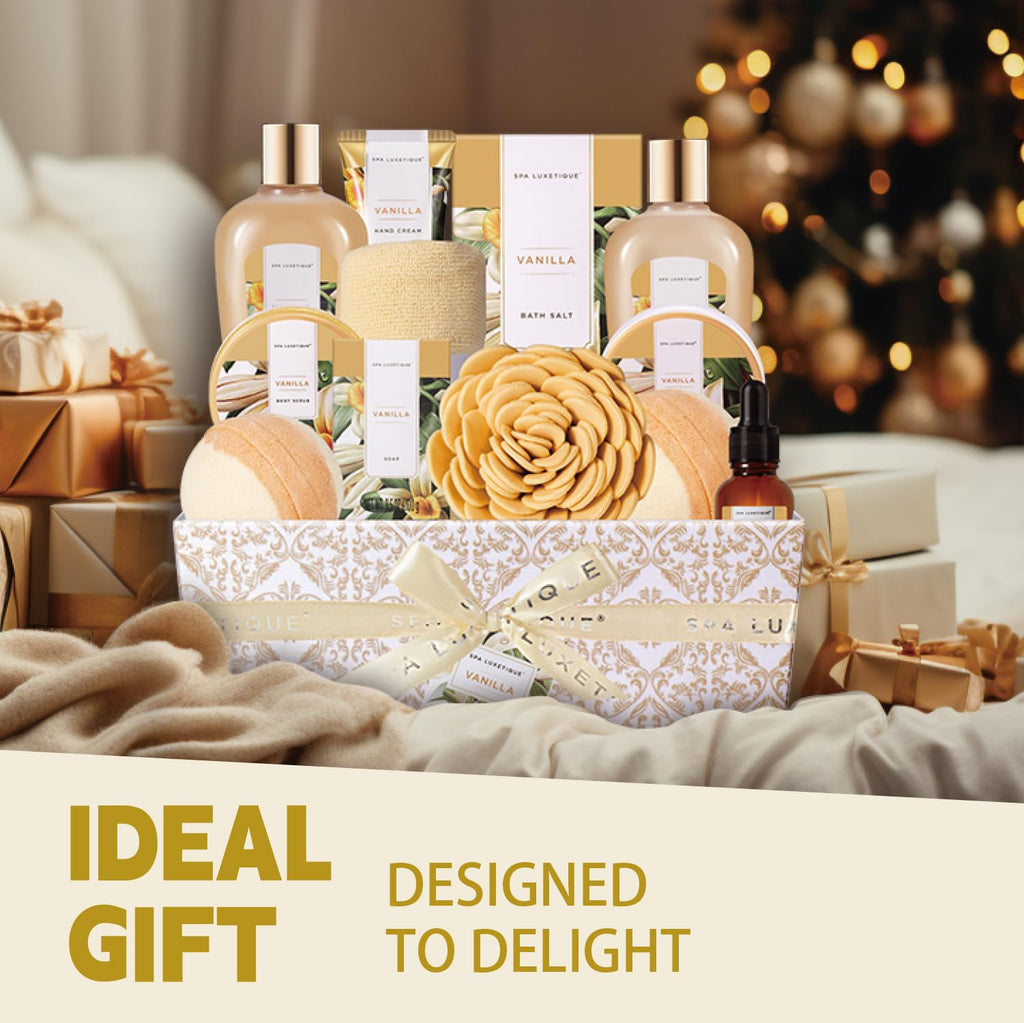 Spa Luxetique 12-Piece Vanilla Bath Set – Gift Basket for Women