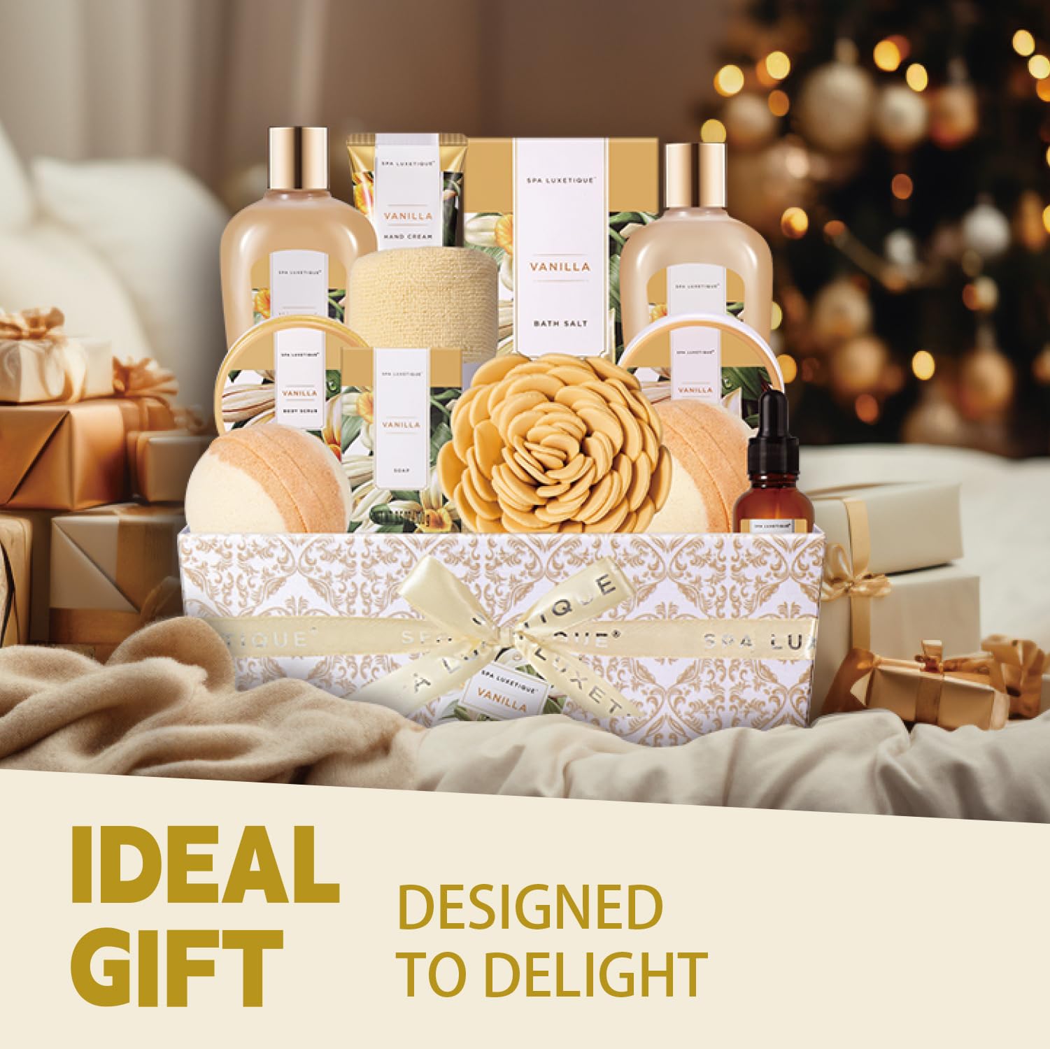 Spa Luxetique 12-Piece Vanilla Bath Set – Gift Basket for Women