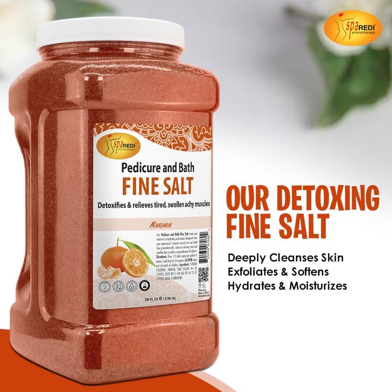 SPA REDI Detox Foot Soak Pedicure and Bath Fine Salt Mandarin, 128 Oz – Dead Sea Salt, Argan & Coconut Oils