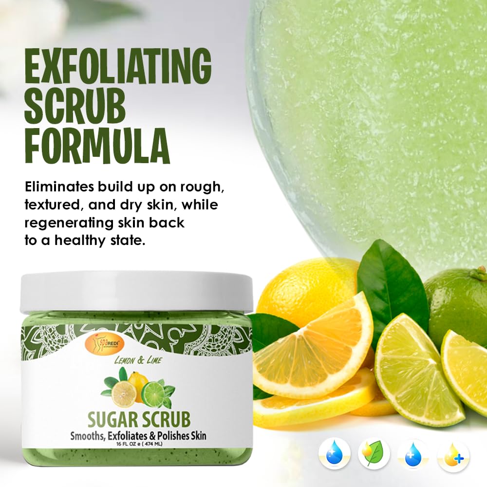 SPA REDI Lemon & Lime Sugar Scrub – Moisturizing & Exfoliating Scrub 16 oz