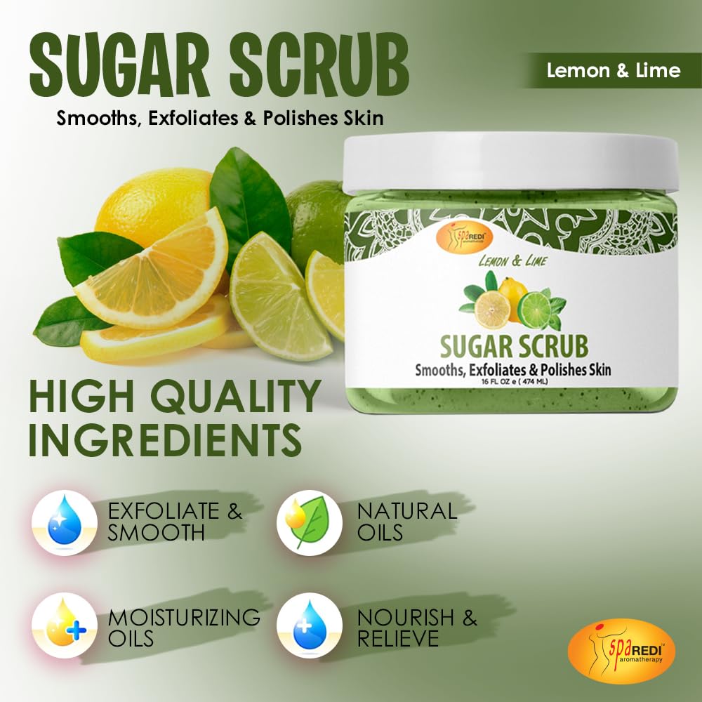 SPA REDI Lemon & Lime Sugar Scrub – Moisturizing & Exfoliating Scrub 16 oz