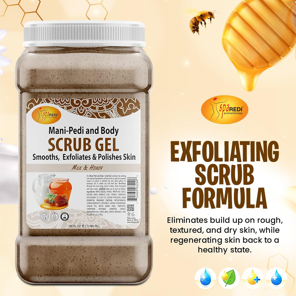 SPA REDI Exfoliating Scrub Gel, Milk & Honey, 128 oz – Hyaluronic Acid & Amino Acids