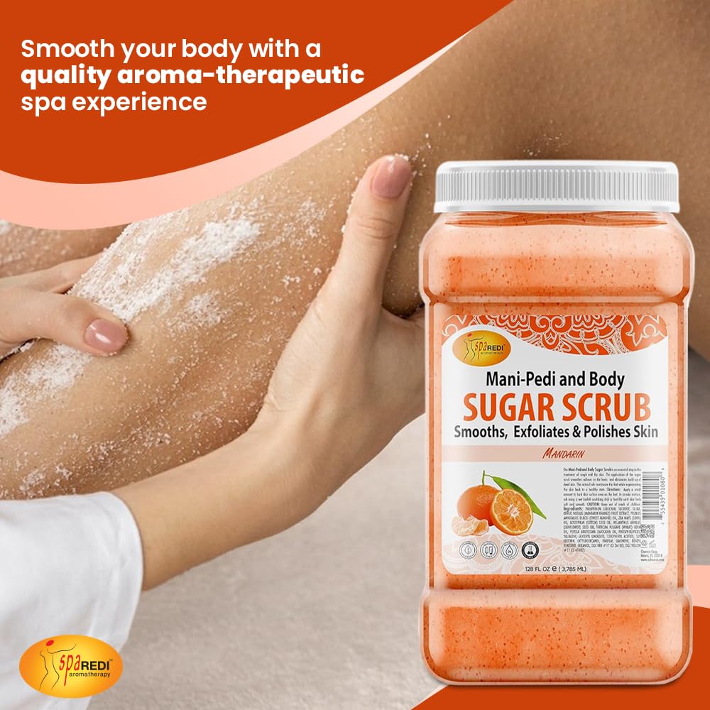 SPA REDI Mandarin Sugar Scrub 128 Oz – Exfoliating, Moisturizing Body Exfoliator