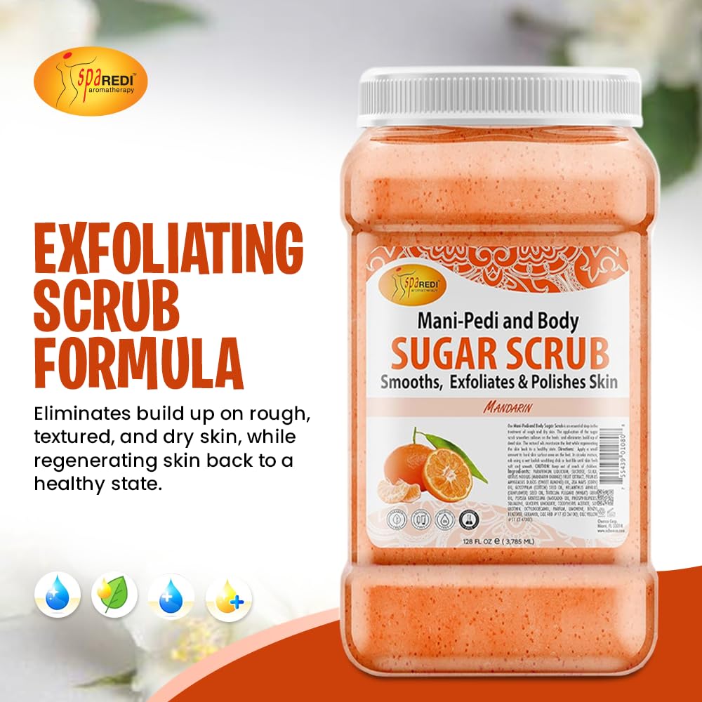 SPA REDI Mandarin Sugar Scrub 128 Oz – Exfoliating, Moisturizing Body Exfoliator