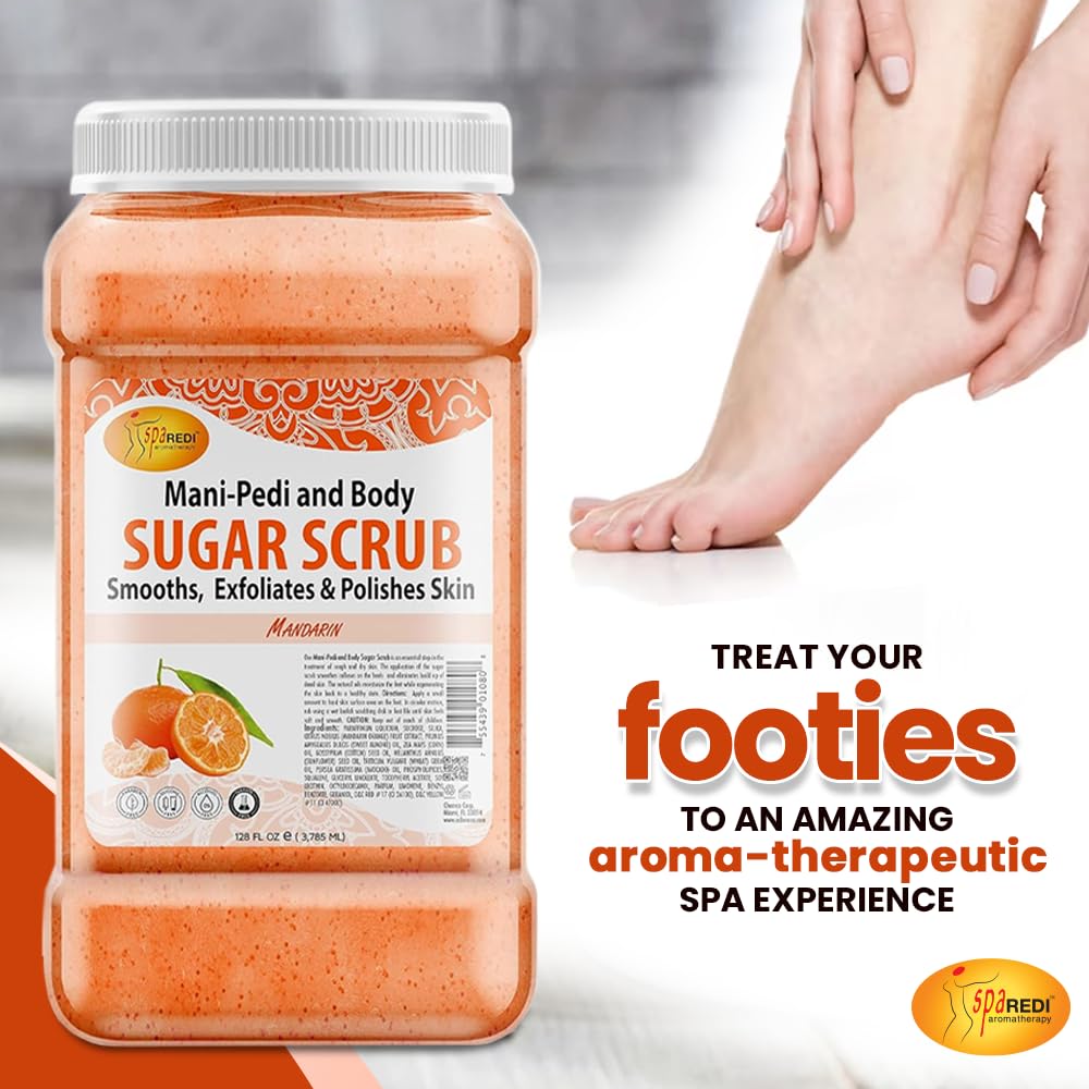 SPA REDI Mandarin Sugar Scrub 128 Oz – Exfoliating, Moisturizing Body Exfoliator