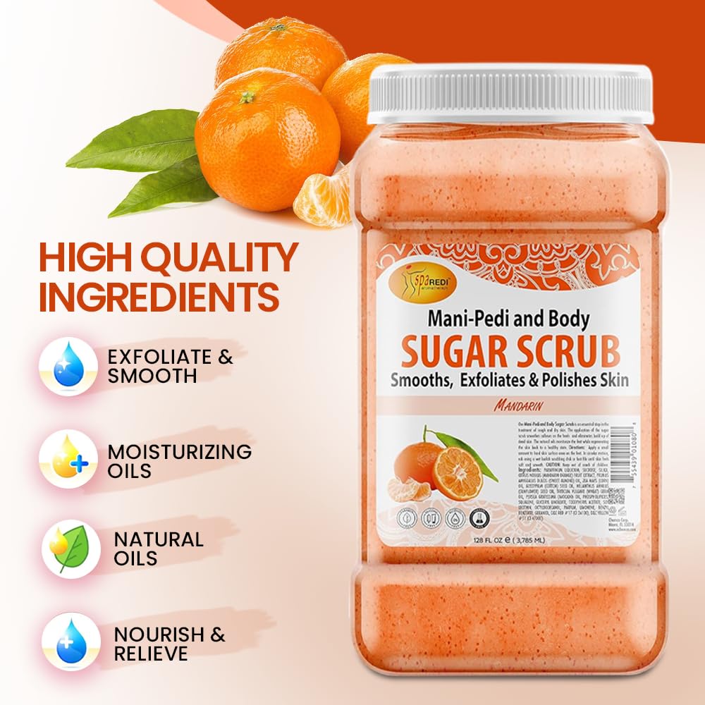 SPA REDI Mandarin Sugar Scrub 128 Oz – Exfoliating, Moisturizing Body Exfoliator