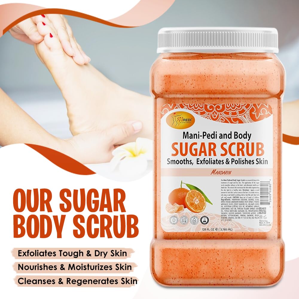 SPA REDI Mandarin Sugar Scrub 128 Oz – Exfoliating, Moisturizing Body Exfoliator