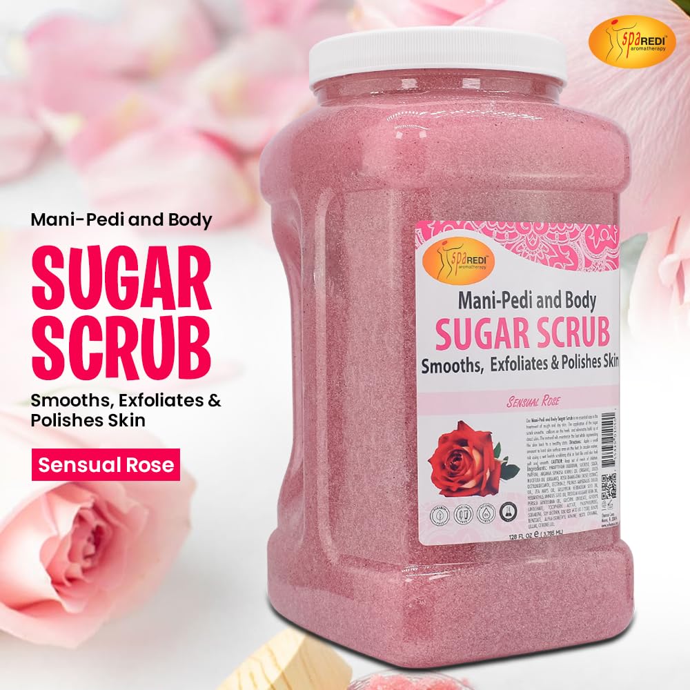 SPA REDI Sugar Body Scrub | Sensual Rose 128 Oz – Exfoliate, Hydrate & Nourish