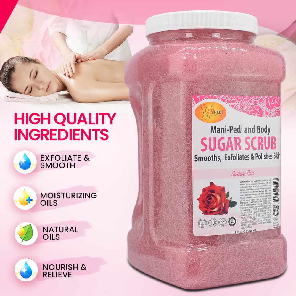 SPA REDI Sugar Body Scrub | Sensual Rose 128 Oz – Exfoliate, Hydrate & Nourish