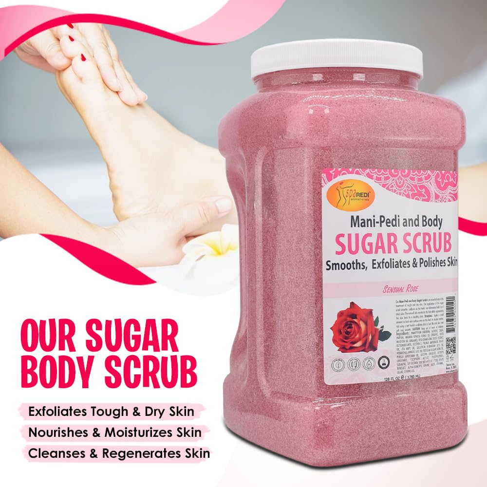 SPA REDI Sugar Body Scrub | Sensual Rose 128 Oz – Exfoliate, Hydrate & Nourish
