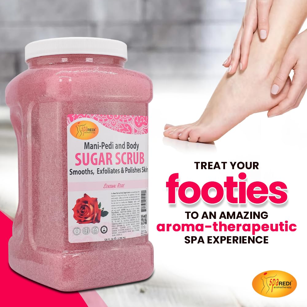 SPA REDI Sugar Body Scrub | Sensual Rose 128 Oz – Exfoliate, Hydrate & Nourish